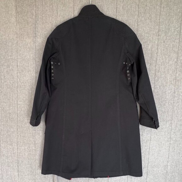 Vintage Y2K Hilfiger Black Stretch Cotton Long Military Midi Coat Size X-Large - Picture 4 of 17